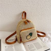 Korean Straw Woven Bag Fashion Woven Pineapple Backpack sku image 1