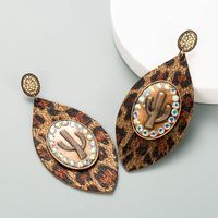 New Creative Leather Printing Leopard Print Cactus Earrings main image 6
