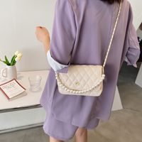 Fashion Pearl Chain Rhombus Embroidery Thread Messenger Small Square Bag Wholesale main image 3