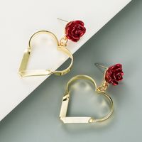 Korean Hollow Heart-shape Rose Earrings Wholesale main image 5