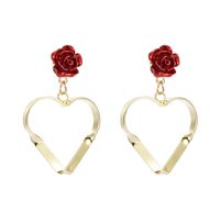 Korean Hollow Heart-shape Rose Earrings Wholesale main image 6