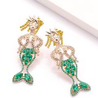 Fashion Alloy Diamond-studded Acrylic Mermaid Earrings Wholesale main image 5