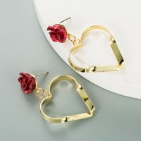 Korean Hollow Heart-shape Rose Earrings Wholesale sku image 2