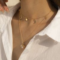 Retro Double Layer Open Shell Pearl Thin Chain Necklace Wholesale sku image 2