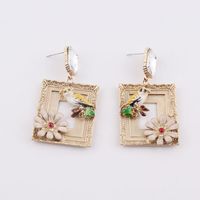 Fashion Bee Diamond-studded Pearl Metal Flower Earrings Wholesale main image 3