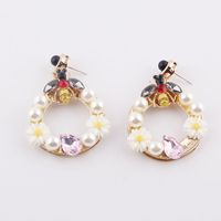 Fashion Bee Diamond-studded Pearl Metal Flower Earrings Wholesale main image 6