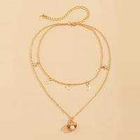 Retro Double Layer Open Shell Pearl Thin Chain Necklace Wholesale main image 3