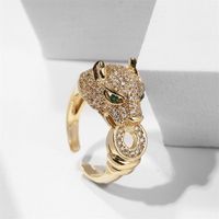 Fashion Copper Inlaid Zirconium Leopard Open Ring main image 5