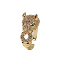 Fashion Copper Inlaid Zirconium Leopard Open Ring main image 6