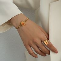 Fashion Mahjong Red Elastic Rope Titanium Steel Ring Bracelet Set main image 5