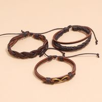 Conjunto De Tres Piezas De Pulsera De Cuero Trenzado Multicapa Retro main image 5