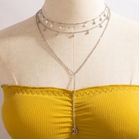 Fashion Simple Star Bell Tassel Moon Pendant Three-layer Necklace sku image 1