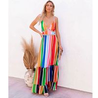 New Fashion Rainbow Stripe Printing Lace Long Dress main image 3