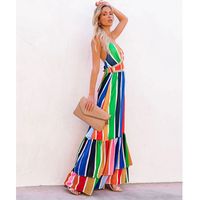 New Fashion Rainbow Stripe Printing Lace Long Dress main image 6