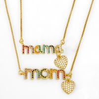 Fashion Micro-inlaid Color Zircon Letter Mom Copper Necklace main image 1