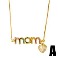 Fashion Micro-inlaid Color Zircon Letter Mom Copper Necklace main image 3