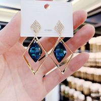 Korean Blue Geometric Diamond Earrings main image 2