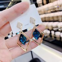 Korean Blue Geometric Diamond Earrings main image 5