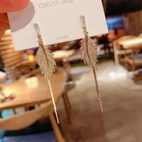 Korea Leaf Long Tassel Rhinestone Earrings main image 1