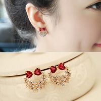 Korean Bow Rhinestone Heart-shape Alloy Earrings main image 3