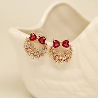 Korean Bow Rhinestone Heart-shape Alloy Earrings main image 5