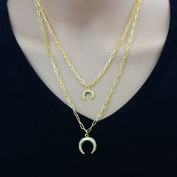 Fashion Diamond Horn Copper Gold-plated Double Layered Necklace main image 3