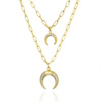 Fashion Diamond Horn Copper Gold-plated Double Layered Necklace main image 6