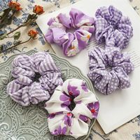 New Purple Simple Striped Floral Hair Scrunchies main image 1
