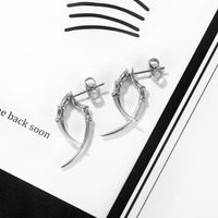 Hip Hop Claw Horn Stainless Steel Earrings main image 4