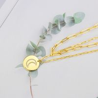 Fashion Round Moon Tag Double Layer Copper Necklace main image 4