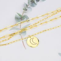 Fashion Round Moon Tag Double Layer Copper Necklace main image 5