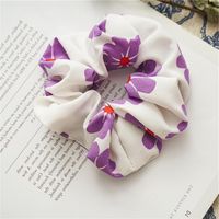 New Purple Simple Striped Floral Hair Scrunchies sku image 2