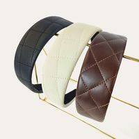 Korean Solid Color Crimping Leather Broad-sided Headband main image 3