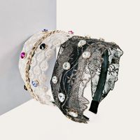 Retro Pearl-studded Lace Flat Headband main image 4