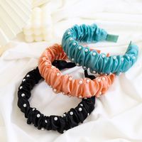 Fashion Solid Color Bright Silk Cloth Nail Pearl Headband Hairpin main image 6