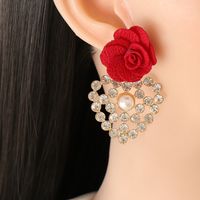 Fashion Geometric Heart-shaped Inlaid Rhinestone Flower Earrings main image 4