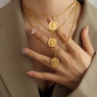 Fashion Titanium Steel Gold Coin Necklace Set main image 2