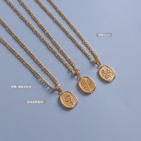 Fashion Titanium Steel Gold Coin Necklace Set main image 3