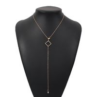 Simple Square Diamond Long Pendant Necklace main image 6