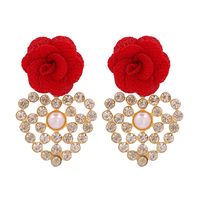 Fashion Geometric Heart-shaped Inlaid Rhinestone Flower Earrings sku image 1
