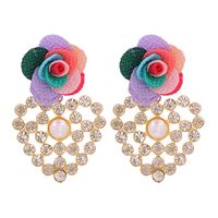 Fashion Geometric Heart-shaped Inlaid Rhinestone Flower Earrings sku image 7