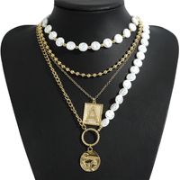 Retro Mix Square Brand Pendant Pearl Necklace sku image 1