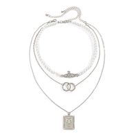 Retro Butterfly Square Pendent Pearl Necklace main image 3
