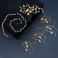 Wedding Bridal U-shaped Pin Pearl Headband Set main image 2