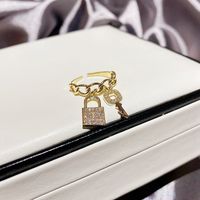 Fashion Zircon Micro-inlaid Lock Key Pendant Ring main image 5
