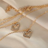 Fashion Inlaid Rhinestone Heart Double Necklace main image 5