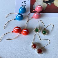 Korean Pearl Agate Stone Woven Flower Earrings main image 1