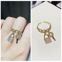 Fashion Zircon Micro-inlaid Lock Key Pendant Ring sku image 1