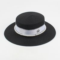Sombrero De Paja De Ala Ancha Con Parte Superior Plana Y Letra M De Perlas De Moda sku image 1