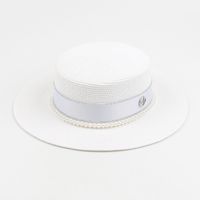 Sombrero De Paja De Ala Ancha Con Parte Superior Plana Y Letra M De Perlas De Moda sku image 2